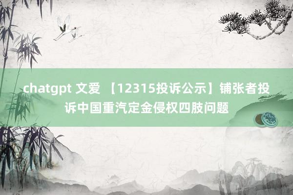 chatgpt 文爱 【12315投诉公示】铺张者投诉中国重汽定金侵权四肢问题