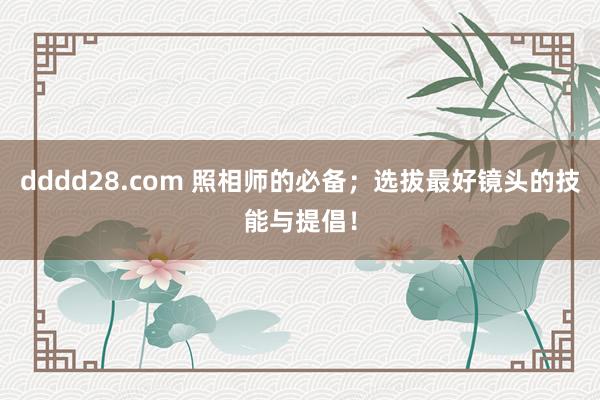 dddd28.com 照相师的必备；选拔最好镜头的技能与提倡！