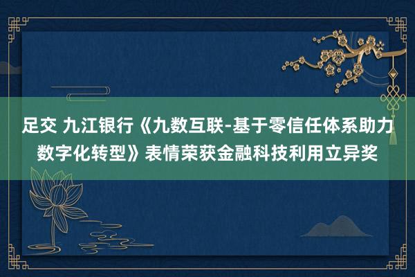 足交 九江银行《九数互联-基于零信任体系助力数字化转型》表情荣获金融科技利用立异奖